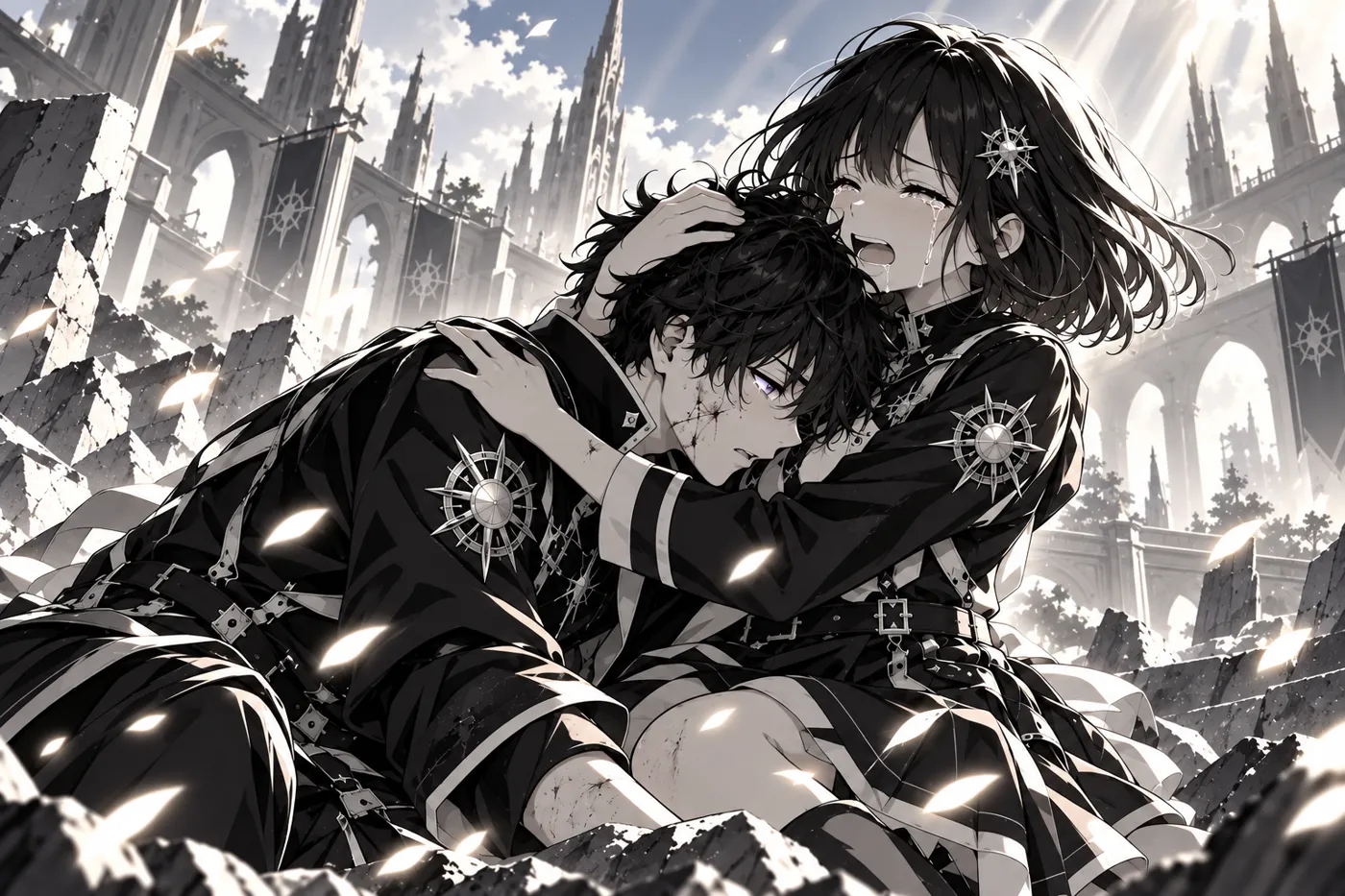 Akio, human again, in Mina’s arms